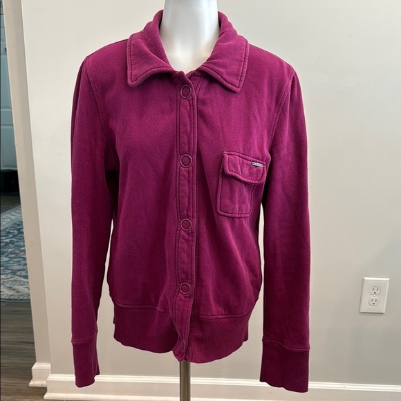 Roxy Large Snap Up Sweater Jacket Magenta Fuschia - Picture 1 of 9